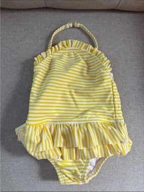 Baby Girl Little Yellow Stripe Halter Swimsuit